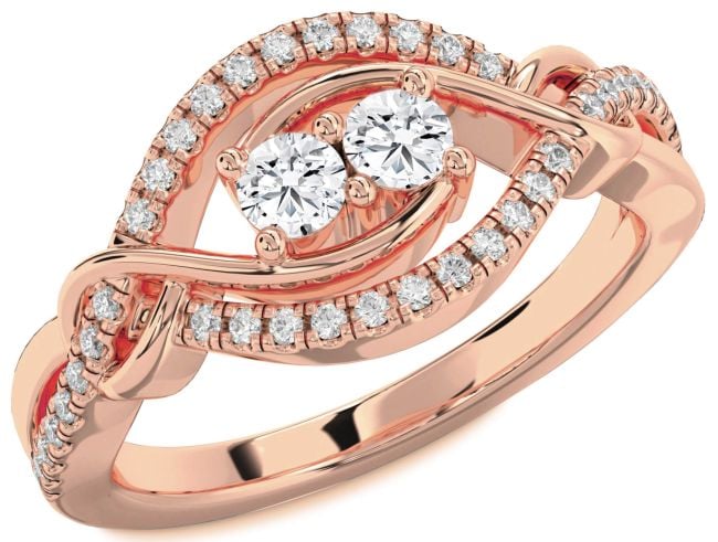 Diamond Rose Gold Silver Round Two Stone Ring