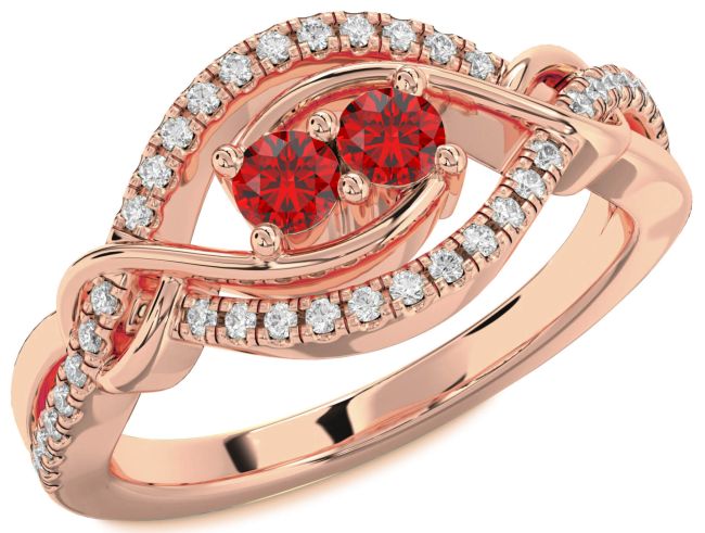 Diamond Ruby Rose Gold Round Two Stone Birthstone Ring