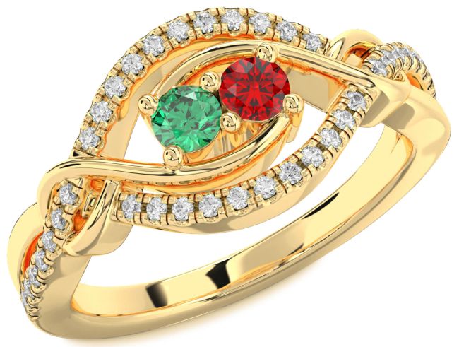 Diamond Gold Silver Round Two Stone Promise Ring