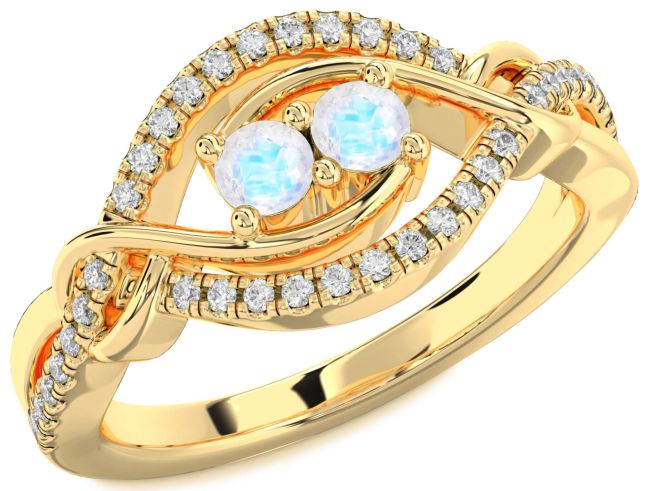 Diamond Moonstone Gold Round Two Stone Ring