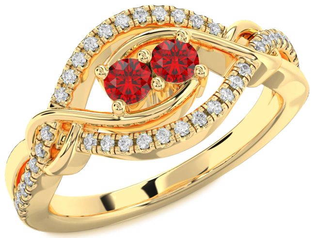 Diamond Ruby Gold Round Two Stone Birthstone Ring