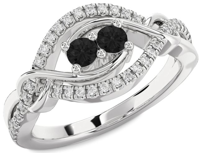 Black Diamond Platinum Round Two Stone Ring