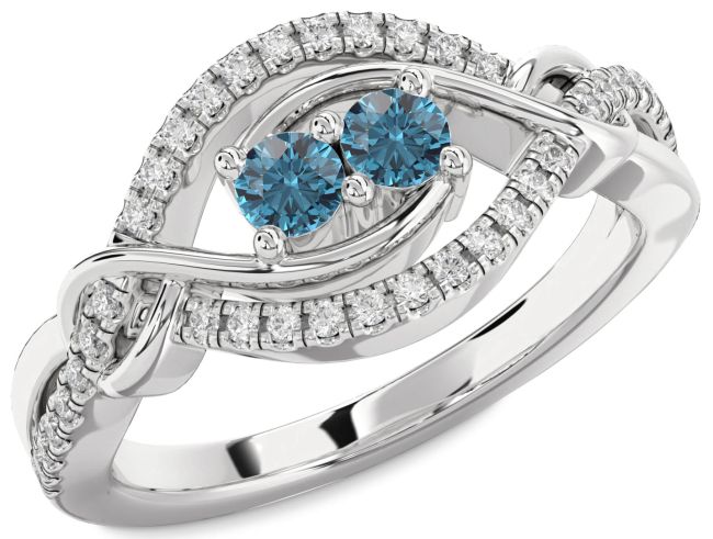 Blue Diamond Platinum Round Two Stone Ring
