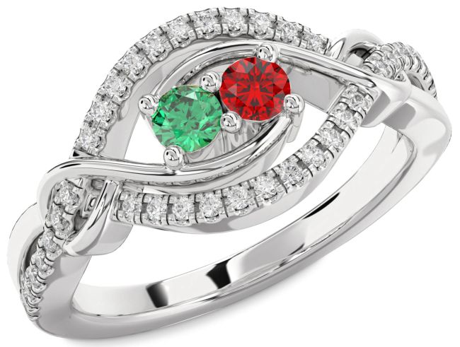 Diamond Silver Round Two Stone Promise Ring