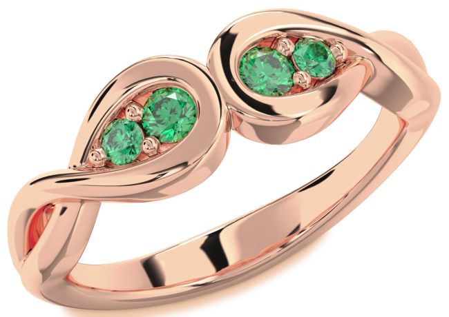 Emerald Rose Gold Infinity Round Two Stone Birthstone Ring