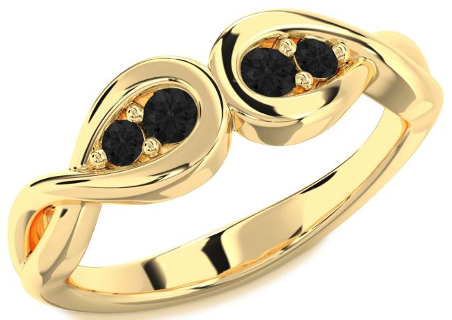 Black Diamond Gold Silver Infinity Round Two Stone Ring