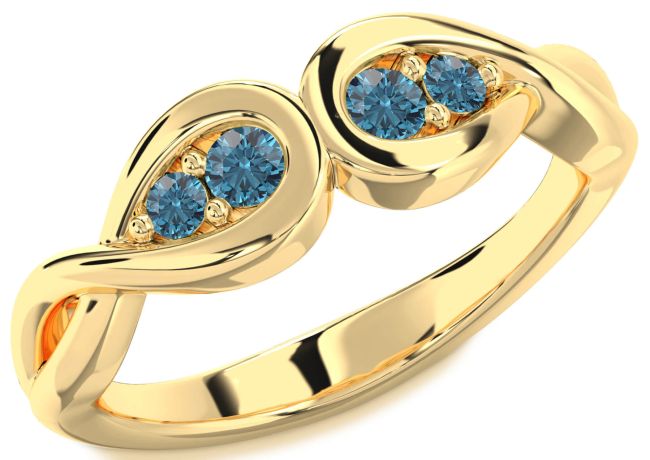 Blue Diamond Gold Infinity Round Two Stone Ring