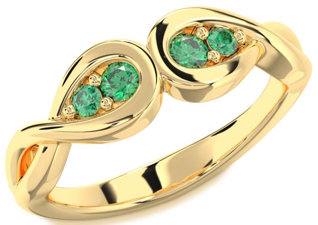 Emerald Gold Infinity Round Two Stone Birthstone Ring