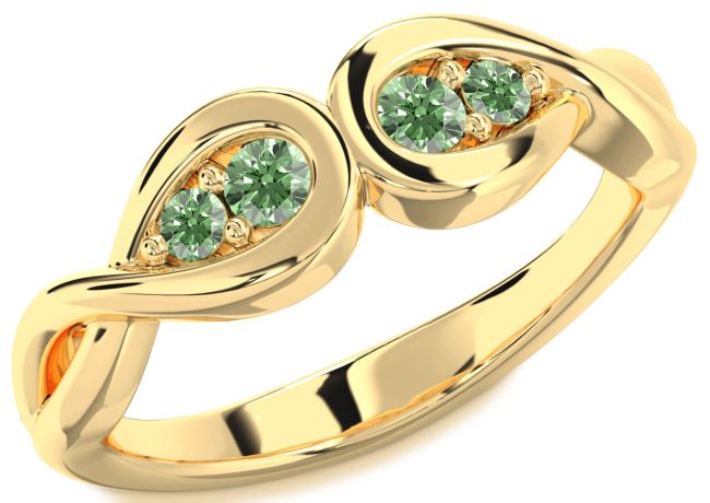 Green Diamond Gold Silver Infinity Round Two Stone Ring