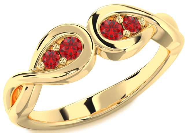 Ruby Gold Silver Infinity Round Two Stone Birthstone Ring