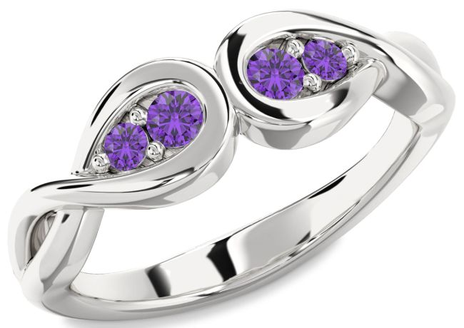Amethyst Silver Infinity Round Two Stone Birthstone Ring