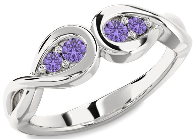 Alexandrite Silver Infinity Round Two Stone Birthstone Ring