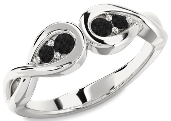 Black Diamond Platinum Infinity Round Two Stone Ring