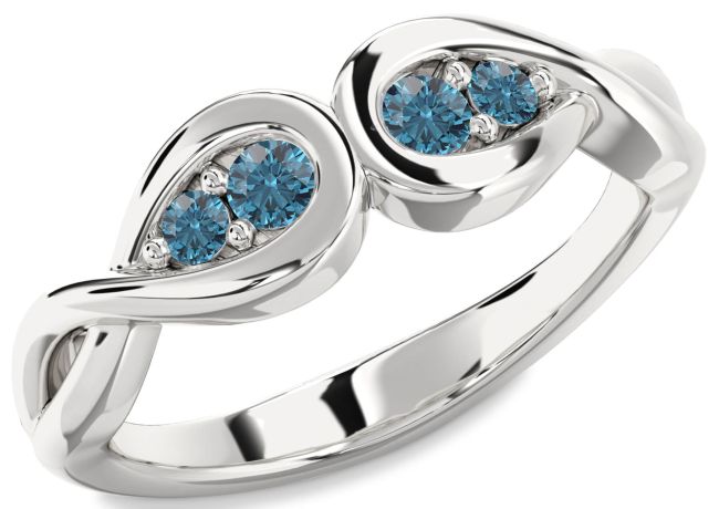 Blue Diamond Platinum Infinity Round Two Stone Ring