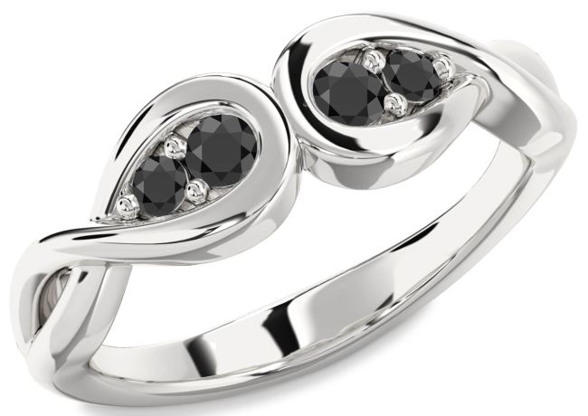 Black Onyx Platinum Infinity Round Two Stone Ring