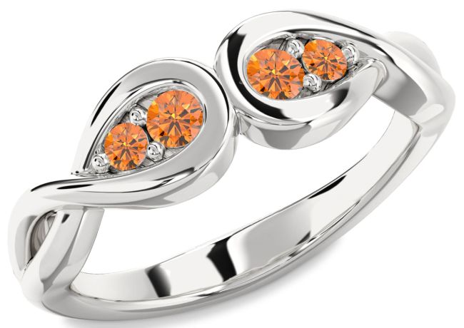 Citrine Silver Infinity Round Two Stone Birthstone Ring