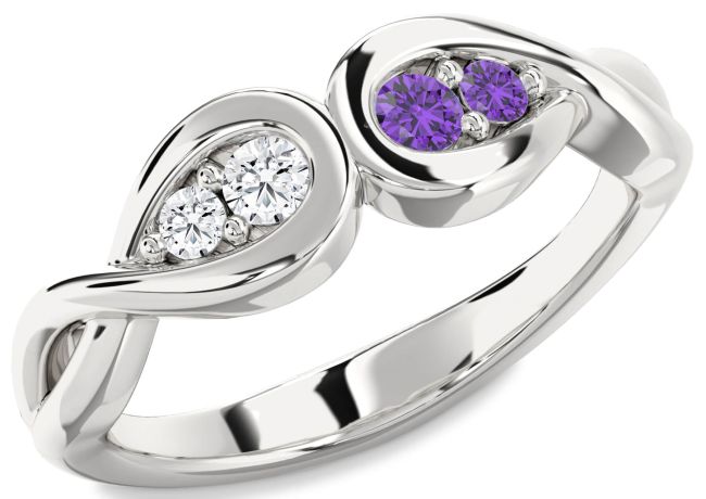 Silver Infinity Round Two Stone Promise Ring