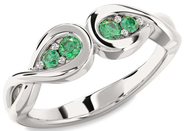 Emerald Silver Infinity Round Two Stone Birthstone Ring
