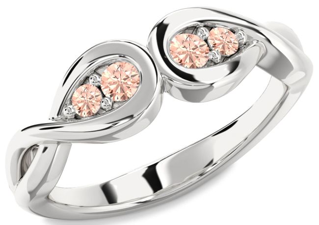 Morganite Silver Infinity Round Two Stone Ring