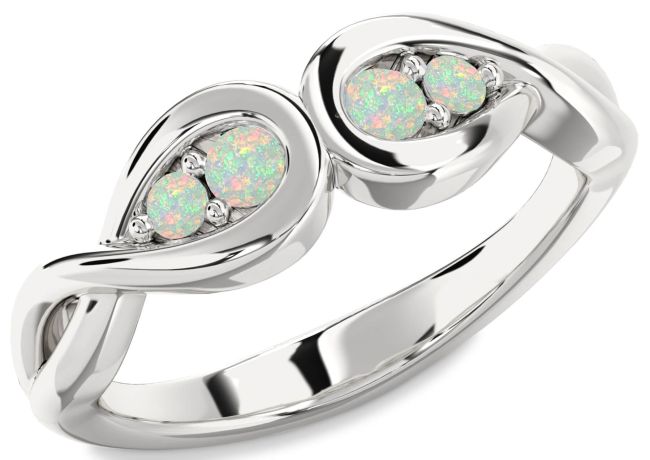 Opal Silver Infinity Round Two Stone Birthstone Ring