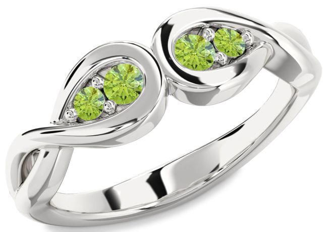 Peridot Silver Infinity Round Two Stone Birthstone Ring