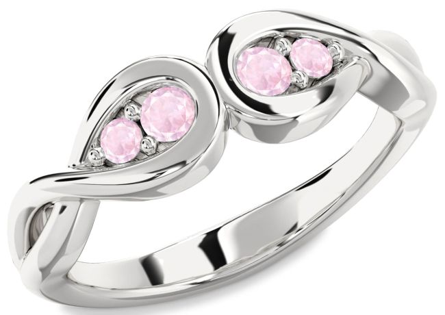 Rose Quartz Silver Infinity Round Two Stone Ring