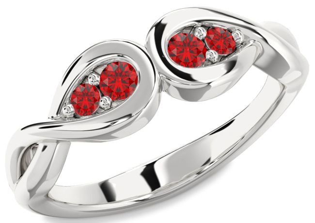 Ruby Silver Infinity Round Two Stone Birthstone Ring