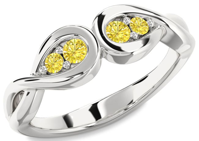 Yellow Diamond Platinum Infinity Round Two Stone Ring