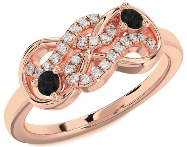 Black Diamond Rose Gold Infinity Round Two Stone Ring
