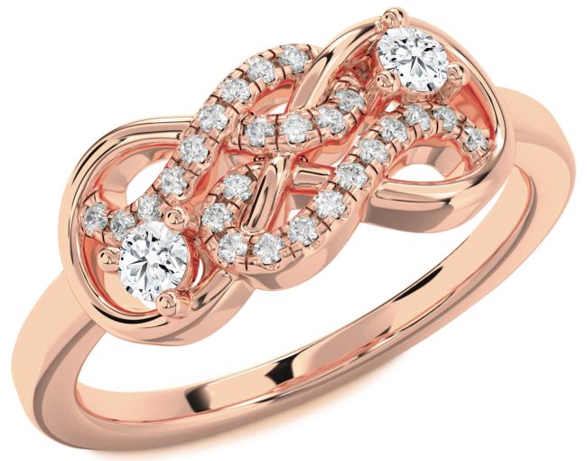 Diamond Rose Gold Silver Infinity Round Two Stone Ring