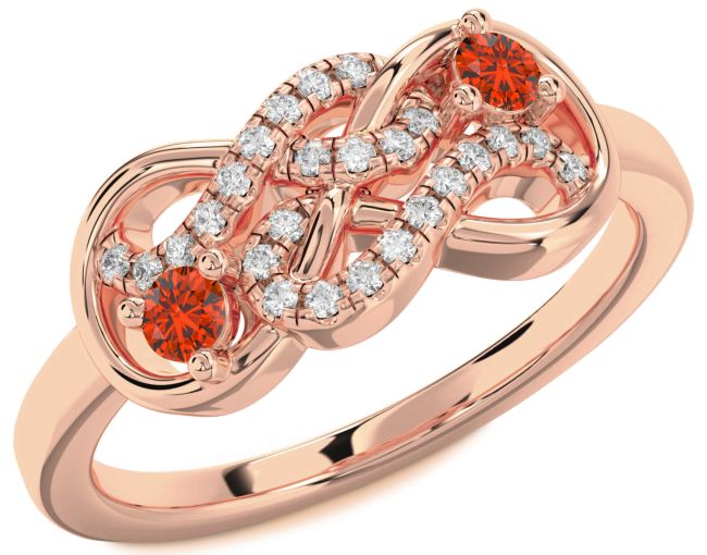Diamond Fire Opal Rose Gold Infinity Round Two Stone Ring