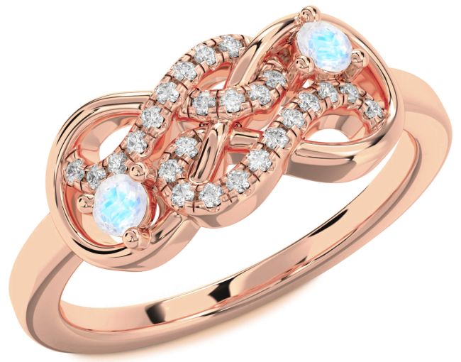 Diamond Moonstone Rose Gold Infinity Round Two Stone Ring