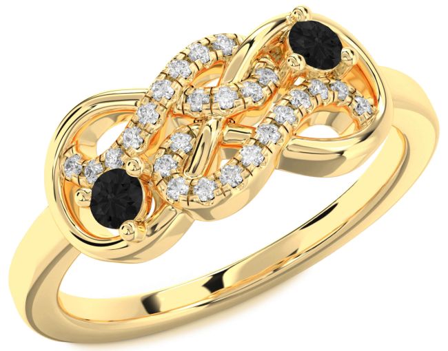 Black Diamond Gold Silver Infinity Round Two Stone Ring