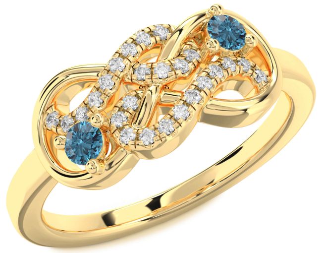 Blue Diamond Gold Infinity Round Two Stone Ring
