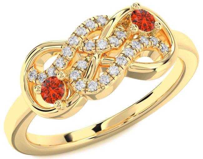 Diamond Fire Opal Gold Infinity Round Two Stone Ring