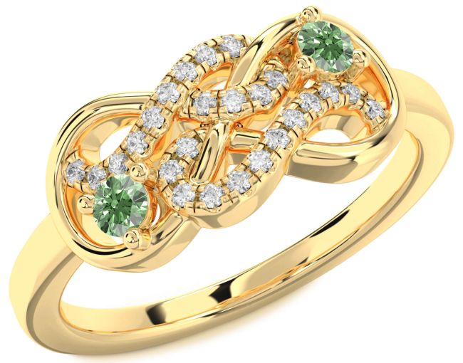Green Diamond Gold Infinity Round Two Stone Ring