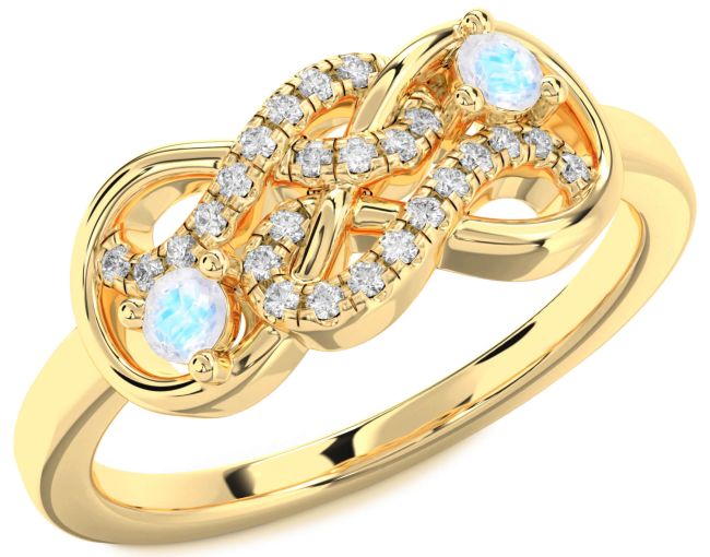 Diamond Moonstone Gold Silver Infinity Round Two Stone Ring