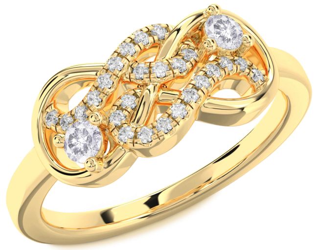 Salt & Pepper Diamond Gold Silver Infinity Round Two Stone Ring