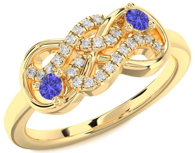 Diamond Tanzanite Gold Silver Infinity Round Two Stone Ring
