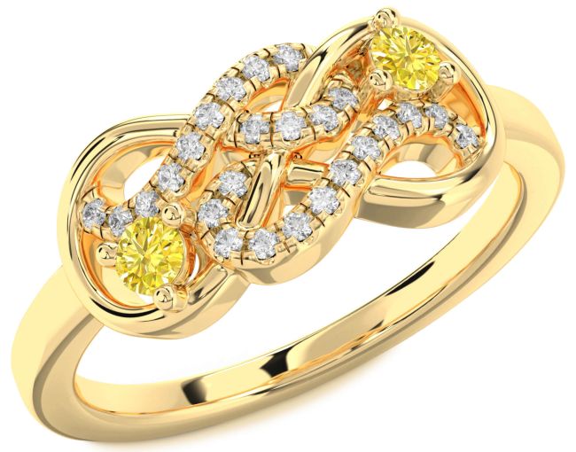 Yellow Diamond Gold Infinity Round Two Stone Ring
