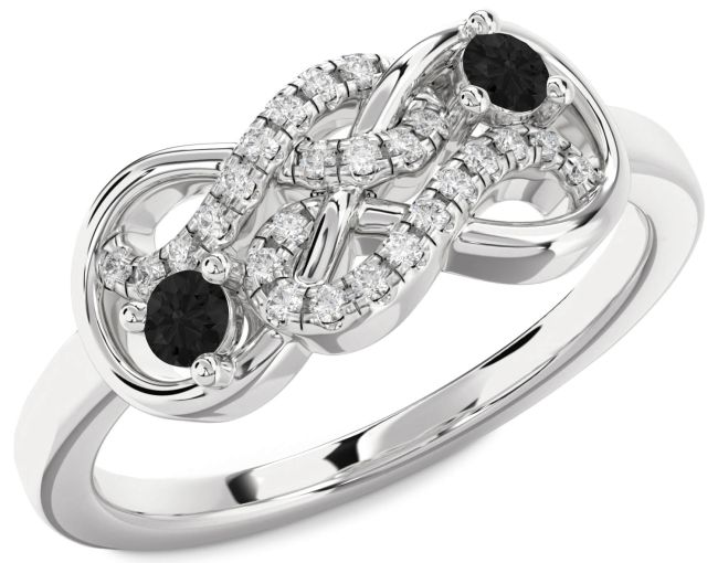 Black Diamond Platinum Infinity Round Two Stone Ring