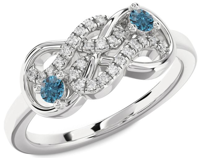Blue Diamond Platinum Infinity Round Two Stone Ring