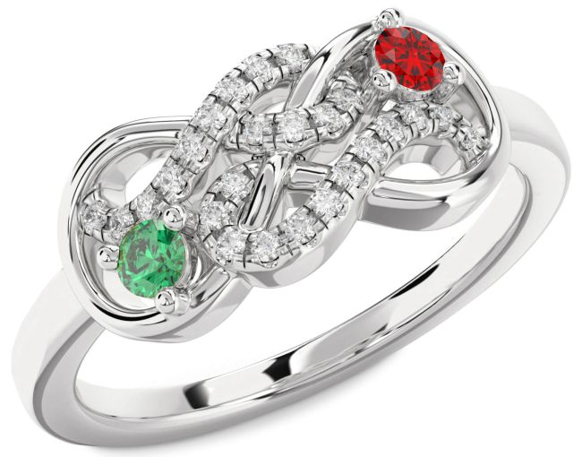 Diamond Silver Infinity Round Two Stone Promise Ring