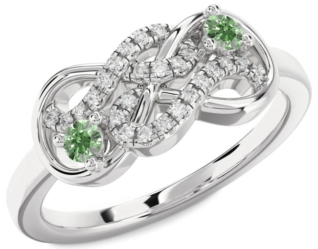 Green Diamond Platinum Infinity Round Two Stone Ring