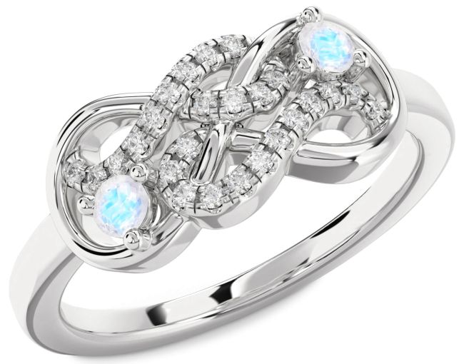 Diamond Moonstone Silver Infinity Round Two Stone Ring