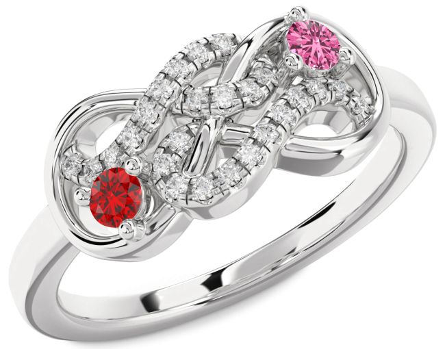 Diamond Silver Infinity Round Two Stone Promise Ring