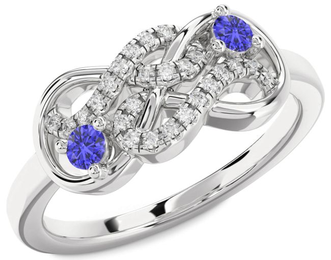 Diamond Tanzanite Silver Infinity Round Two Stone Ring