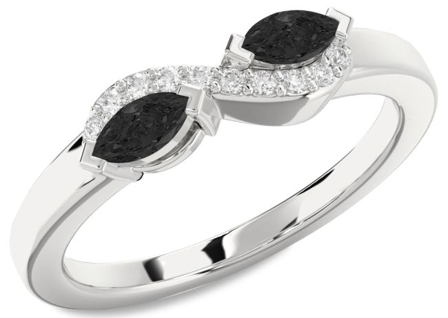 Black Diamond Silver Marquise Two Stone Ring