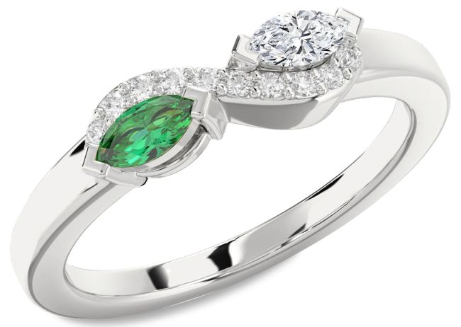Diamond Silver Marquise Two Stone Promise Ring