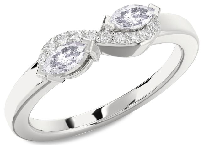 Salt & Pepper Diamond Silver Marquise Two Stone Ring